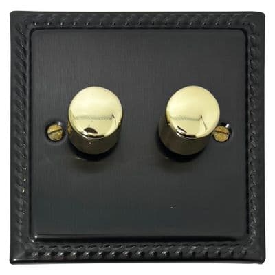G&H MBB522-PB Monarch Roped Black Bronze 2 Gang 1 or 2 Way LED Dimmer Switch