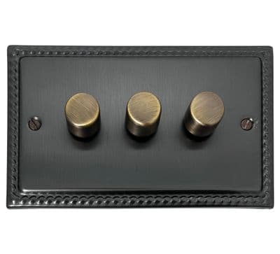 G&H MBB523-AB Monarch Roped Black Bronze 3 Gang 1 or 2 Way LED Dimmer Switch