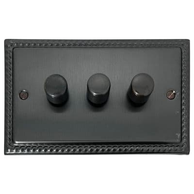 G&H MBB523-BB Monarch Roped Black Bronze 3 Gang 1 or 2 Way LED Dimmer Switch