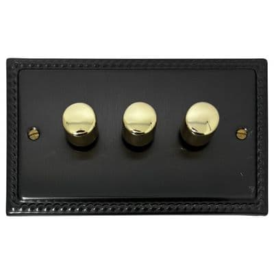 G&H MBB523-PB Monarch Roped Black Bronze 3 Gang 1 or 2 Way LED Dimmer Switch