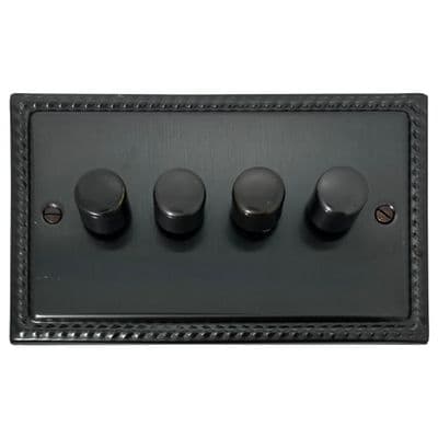 G&H MBB524-BB Monarch Roped Black Bronze 4 Gang 1 or 2 Way LED Dimmer Switch