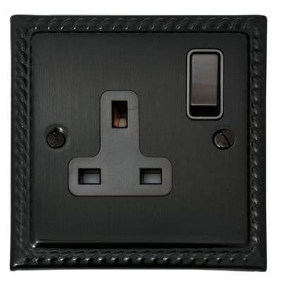 G&H MBB9B Monarch Roped Black Bronze 1 Gang Single 13A Switched Plug Socket
