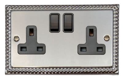 G&H MC10B Monarch Roped Polished Chrome 2 Gang Double 13A Switched Plug Socket