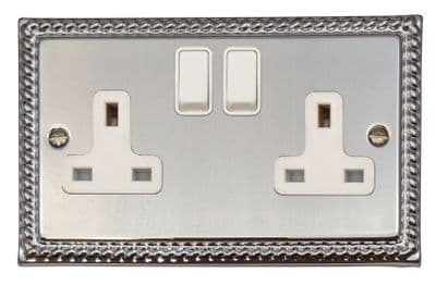 G&H MC10W Monarch Roped Polished Chrome 2 Gang Double 13A Switched Plug Socket