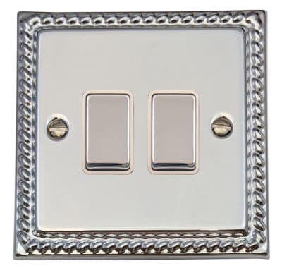G&H MC202 Monarch Roped Polished Chrome 2 Gang 1 or 2 Way Rocker Light Switch