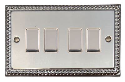 G&H MC204 Monarch Roped Polished Chrome 4 Gang 1 or 2 Way Rocker Light Switch