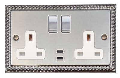 G&H MC2913 Monarch Roped Polished Chrome 2 Gang Double 13A Plug Socket Dual 4.2A USB C