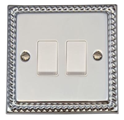 G&H MC2W Monarch Roped Polished Chrome 2 Gang 1 or 2 Way Rocker Light Switch