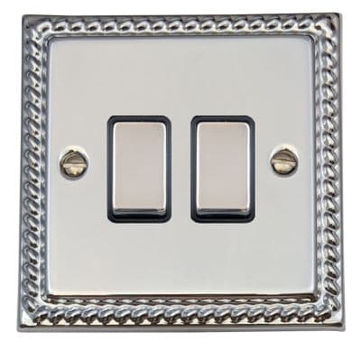 G&H MC302 Monarch Roped Polished Chrome 2 Gang 1 or 2 Way Rocker Light Switch