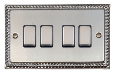 G&H MC304 Monarch Roped Polished Chrome 4 Gang 1 or 2 Way Rocker Light Switch