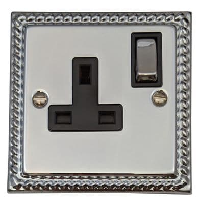 G&H MC309 Monarch Roped Polished Chrome 1 Gang Single 13A Switched Plug Socket
