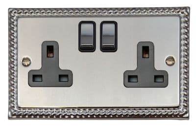 G&H MC310 Monarch Roped Polished Chrome 2 Gang Double 13A Switched Plug Socket