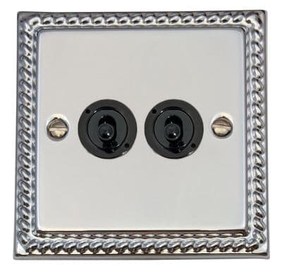 G&H MC382-FBK Monarch Roped Polished Chrome 2 Gang 2 Way Toggle Light Switch