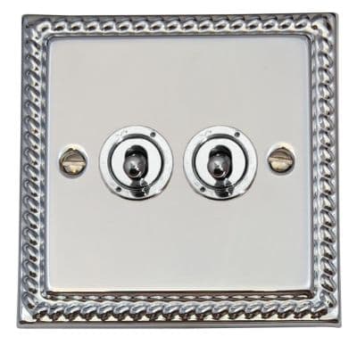 G&H MC382-PC Monarch Roped Polished Chrome 2 Gang 1 or 2 Way Toggle Light Switch