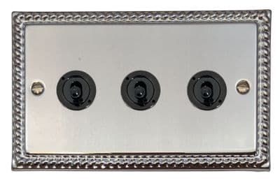 G&H MC383-FBK Monarch Roped Polished Chrome 3 Gang 2 Way Toggle Light Switch