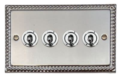 G&H MC384-PC Monarch Roped Polished Chrome 4 Gang 1 or 2 Way Toggle Light Switch