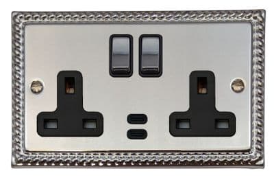G&H MC3913 Monarch Roped Polished Chrome 2 Gang Double 13A Plug Socket Dual 4.2A USB C