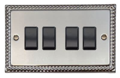 G&H MC4B Monarch Roped Polished Chrome 4 Gang 1 or 2 Way Rocker Light Switch