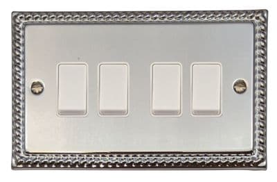 G&H MC4W Monarch Roped Polished Chrome 4 Gang 1 or 2 Way Rocker Light Switch