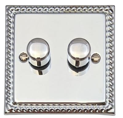 G&H MC522 Monarch Roped Polished Chrome 2 Gang 1 or 2 Way LED Dimmer Switch