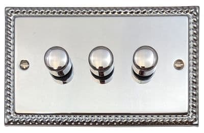 G&H MC523 Monarch Roped Polished Chrome 3 Gang 1 or 2 Way LED Dimmer Switch