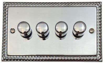 G&H MC524 Monarch Roped Polished Chrome 4 Gang 1 or 2 Way LED Dimmer Switch