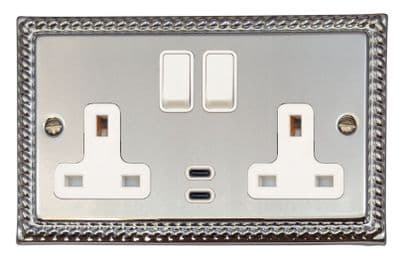 G&H MC913W Monarch Roped Polished Chrome 2 Gang Double 13A Plug Socket Dual 4.2A USB C