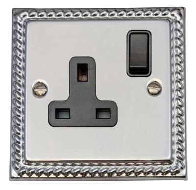 G&H MC9B Monarch Roped Polished Chrome 1 Gang Single 13A Switched Plug Socket