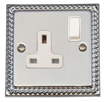 G&H MC9W Monarch Roped Polished Chrome 1 Gang Single 13A Switched Plug Socket