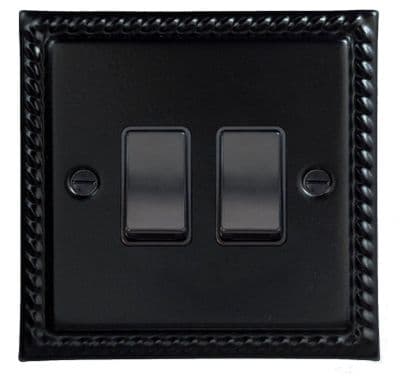 G&H MFB2B Monarch Roped Matt Black 2 Gang 1 or 2 Way Rocker Light Switch