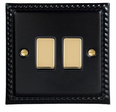 G&H MFB302-PB Monarch Roped Matt Black 2 Gang 1 or 2 Way Rocker Light Switch