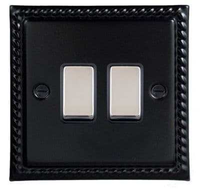 G&H MFB302-PC Monarch Roped Matt Black 2 Gang 1 or 2 Way Rocker Light Switch