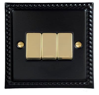 G&H MFB303-PB Monarch Roped Matt Black 3 Gang 1 or 2 Way Rocker Light Switch