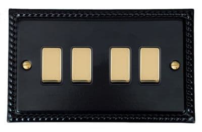 G&H MFB304-PB Monarch Roped Matt Black 4 Gang 1 or 2 Way Rocker Light Switch