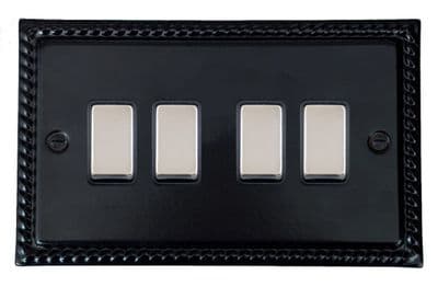 G&H MFB304-PC Monarch Roped Matt Black 4 Gang 1 or 2 Way Rocker Light Switch