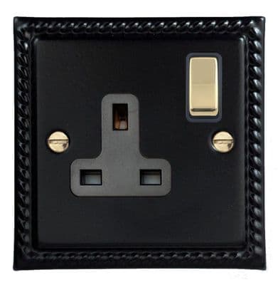 G&H MFB309-PB Monarch Roped Matt Black 1 Gang Single 13A Switched Plug Socket