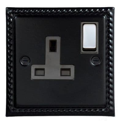 G&H MFB309-PC Monarch Roped Matt Black 1 Gang Single 13A Switched Plug Socket
