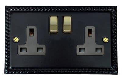 G&H MFB310-PB Monarch Roped Matt Black 2 Gang Double 13A Switched Plug Socket