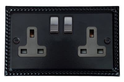 G&H MFB310-PC Monarch Roped Matt Black 2 Gang Double 13A Switched Plug Socket