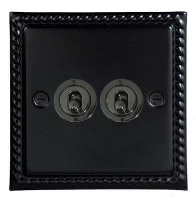 G&H MFB382-BN Monarch Roped Matt Black 2 Gang 2 Way Toggle Light Switch
