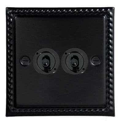 G&H MFB382-FBK Monarch Roped Matt Black 2 Gang 1 or 2 Way Toggle Light Switch