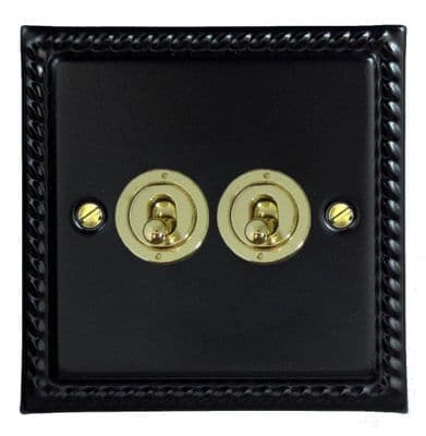 G&H MFB382-PB Monarch Roped Matt Black 2 Gang 1 or 2 Way Toggle Light Switch