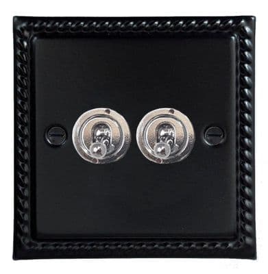 G&H MFB382-PC Monarch Roped Matt Black 2 Gang 1 or 2 Way Toggle Light Switch