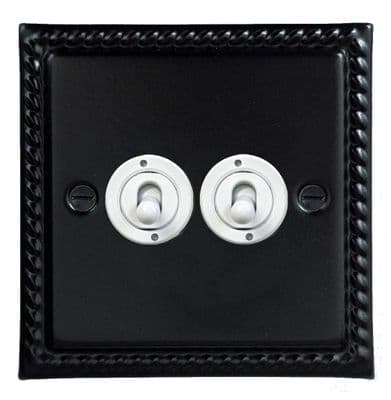 G&H MFB382-W Monarch Roped Matt Black 2 Gang 1 or 2 Way Toggle Light Switch