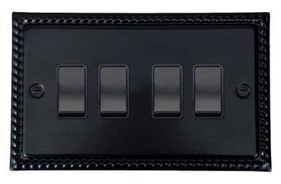 G&H MFB4B Monarch Roped Matt Black 4 Gang 1 or 2 Way Rocker Light Switch