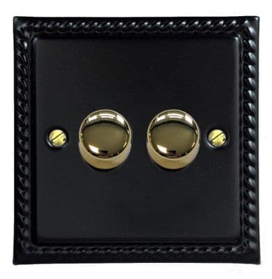 G&H MFB522-PB Monarch Roped Matt Black 2 Gang 1 or 2 Way LED Dimmer Switch