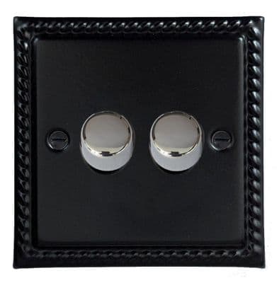 G&H MFB522-PC Monarch Roped Matt Black 2 Gang 1 or 2 Way LED Dimmer Switch