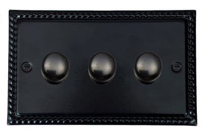 G&H MFB523-FBK Monarch Roped Matt Black 3 Gang 1 or 2 Way LED Dimmer Switch