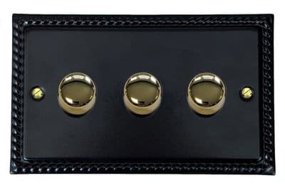 G&H MFB523-PB Monarch Roped Matt Black 3 Gang 1 or 2 Way LED Dimmer Switch
