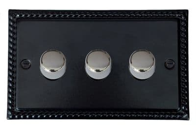 G&H MFB523-PC Monarch Roped Matt Black 3 Gang 1 or 2 Way LED Dimmer Switch